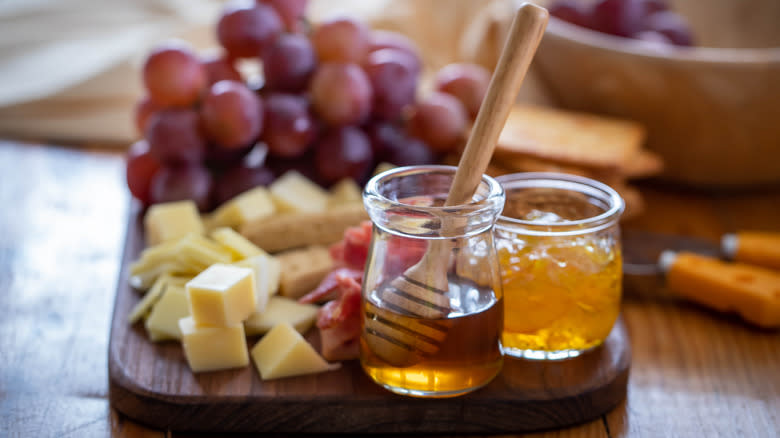 Cheese board with honey