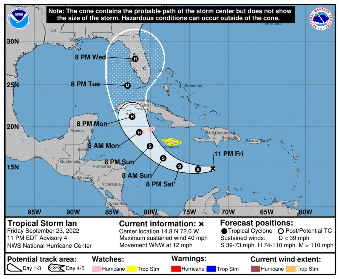 Tropical Storm Ian formed Thursday night, becoming the 2022 Atlantic season’s ninth tropical storm. Cuba and Florida are still in the storm’s cone of concern. National Hurricane Center