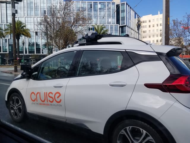 Side view of a driverless car from technology company Cruise Automation navigating the streets of San Francisco, California, with LIDAR and other devices visible, December, 2018. (Photo by Smith Collection/Gado/Getty Images)