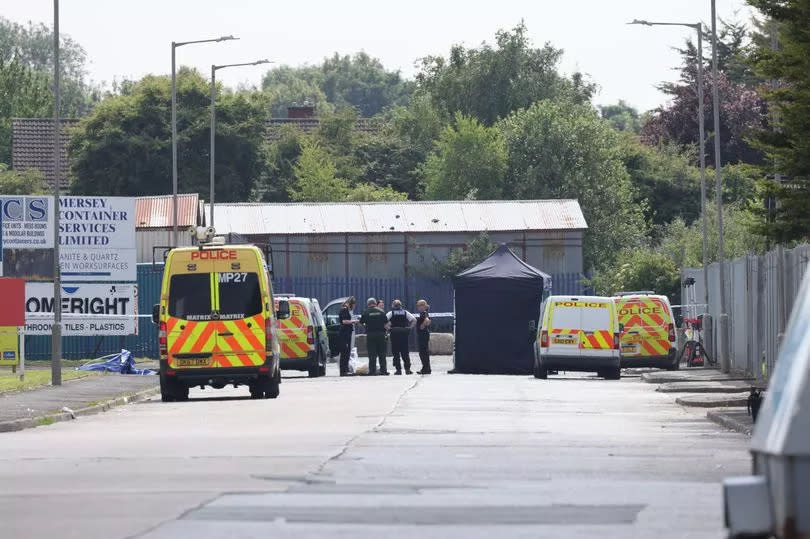A police scene at the Liver Industrial Estate, in Long Lane, Aintree