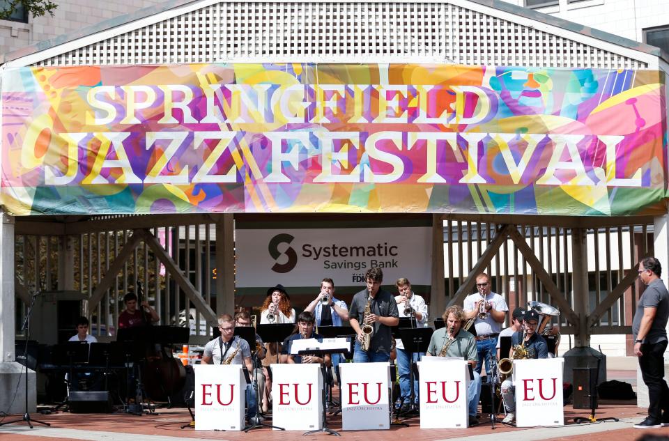 The Evangel University Jazz Band plays at the Springfield Jazz Festival on Saturday, Sept. 28, 2019.