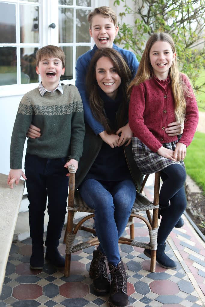 This undated Mother’s Day photo issued by Kensington Palace shows Kate with her children, Prince Louis, left, Prince George and Princess Charlotte, taken in Windsor, England, allegedly by Prince William in early March. The Prince and Princess of Wales