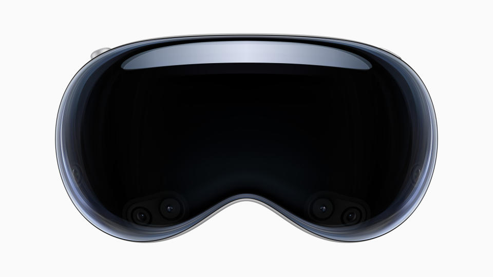 Apple Vision Pro reveal image from the front showing the laminated glass outer display