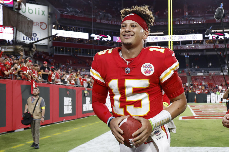 Patrick Mahomes #15 of the Kansas City Chiefs is a fantasy superstar