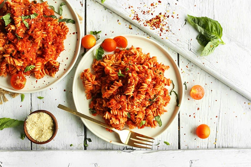 Spicy Red Pasta With Lentils from Minimalist Baker