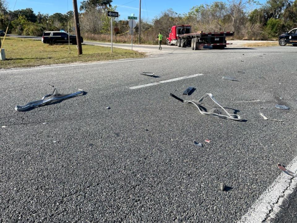 Debris in the roadway following a fatal crash along U.S. 301 in Citra on Wednesday.