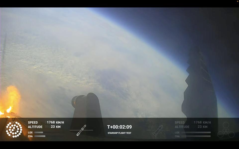 A view from the cameras onboard SpaceX's Starship shows the Earth's horizon.