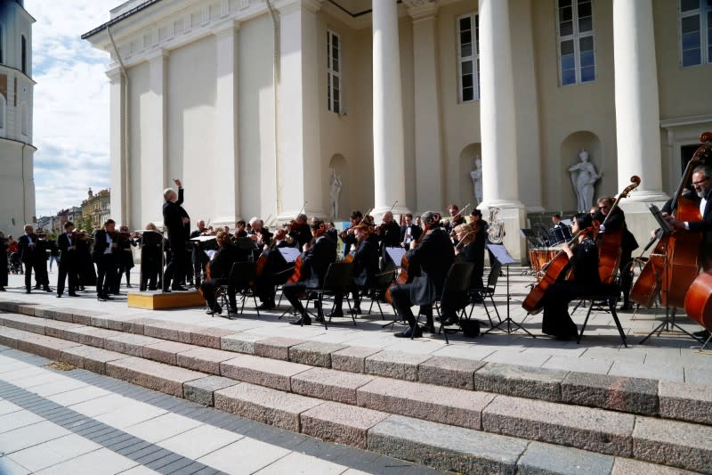 Musicians perform to thank for quick coronavirus disease (COVID-19) containment in Vilnius