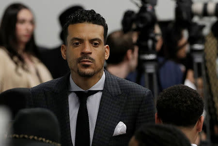 Former NBA basketball player Matt Barnes arrives at the funeral services for police shooting victim Stephon Clark at Bayside Of South Sacramento Church in Sacramento, California, U.S., March 29, 2018. Jeff Chiu/Pool via Reuters