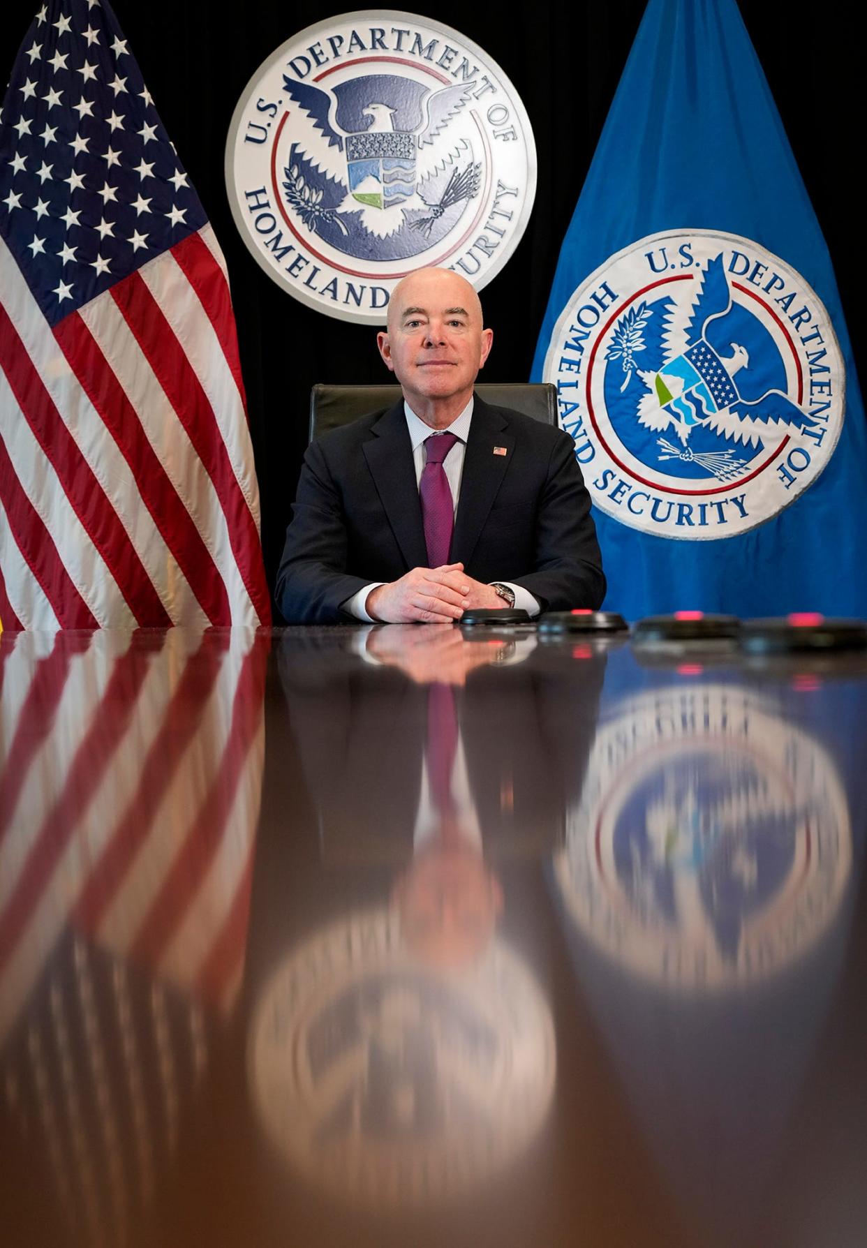 Secretary of Homeland Security Alejandro Mayorkas at the Department of Homeland Security in Washington, D.C. on April 15, 2024.