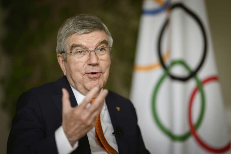 Le président du CIO, Thomas Bach, s'exprime lors d'une interview avec l'AFP avant les Jeux Olympiques de Paris 2024, au siège du CIO à Lausanne, le 26 avril 2024 (GABRIEL MONNET)