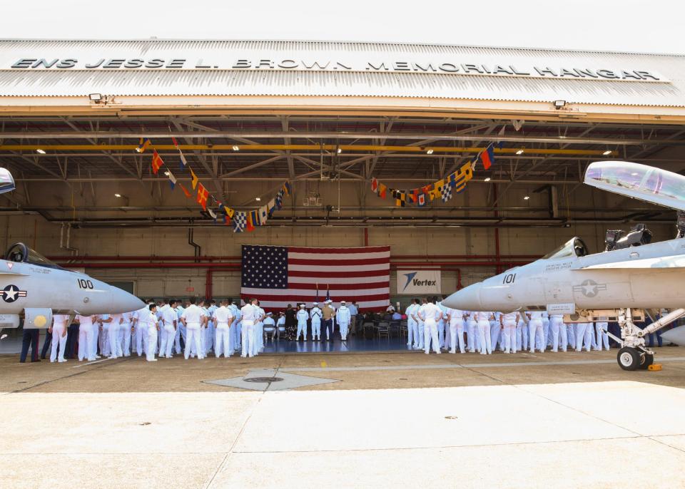 The Ensign Jesse L. Brown hangar at Naval Air Station Meridian (Miss.) was dedicated during a ceremony Friday, May 13, 2022.