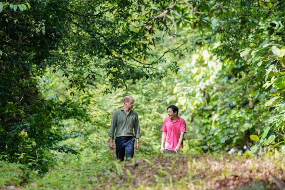 Britain’s Prince William, left, and Singapore’s deputy prime minister Lawrence Wong visit the Central Catchment Nature Reserve of Singapore (Vincent Thian/AP) (AP)