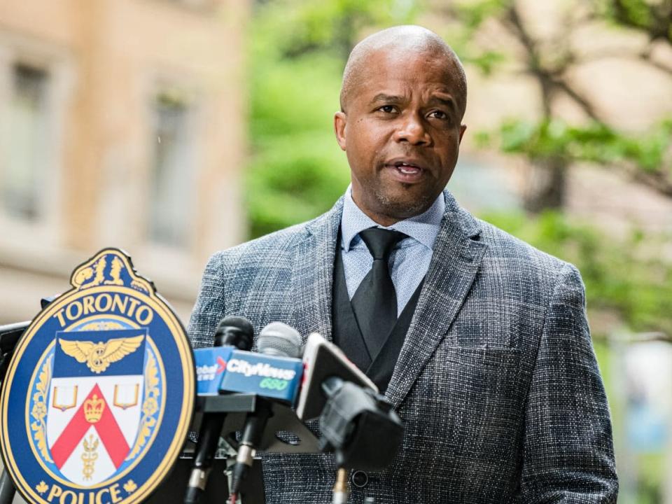 Insp. Richard Harris from the Toronto Police Service’s hold up squad says two people have been arrested and charged in connection with a series of carjackings in the region in May. (Christopher Katsarov/The Canadian Press - image credit)