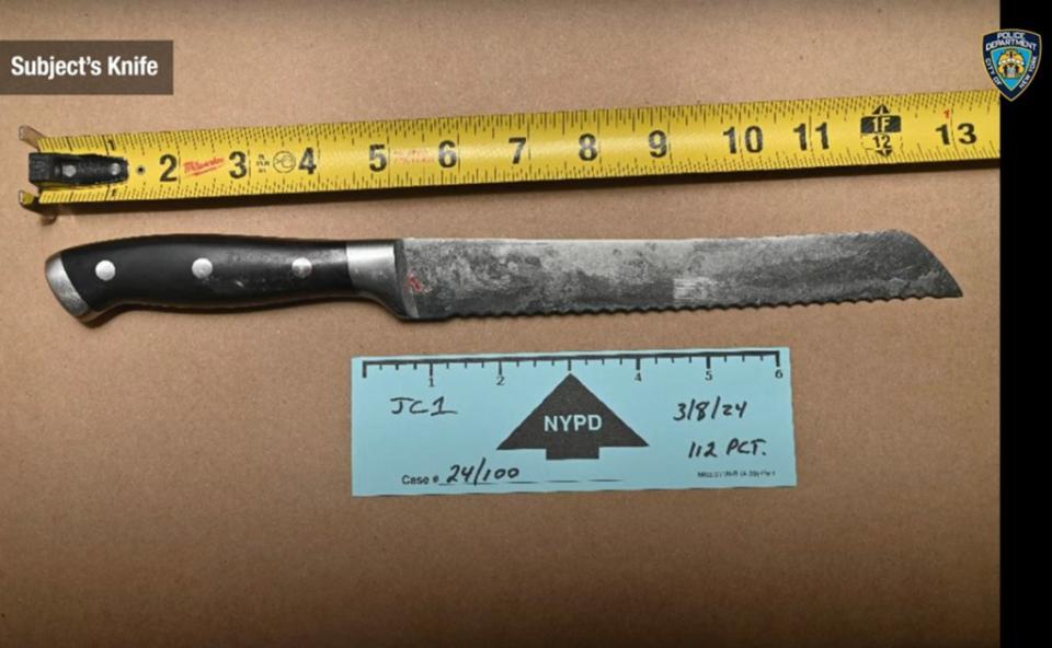 A knife was measured out to about a foot was recovered at the scene. NYPD