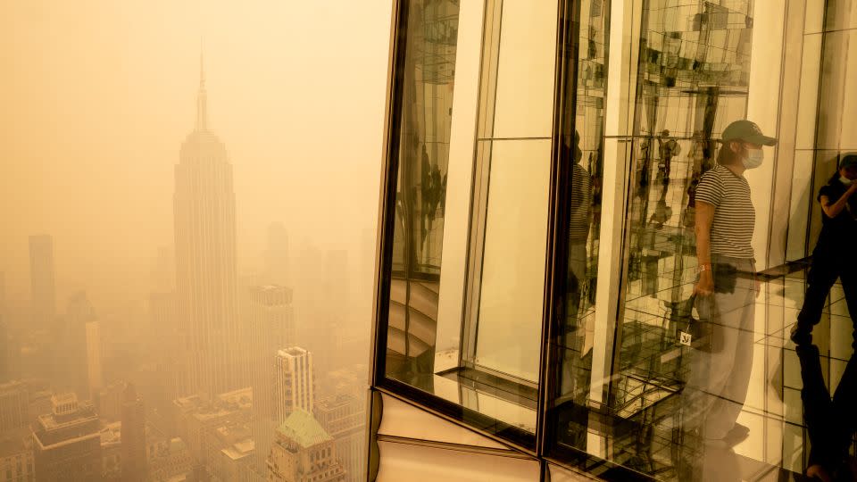 A smoke-shrouded Manhattan is seen on June 7, 2023, as wildfires in Canada blanketed New York City in toxic smoke. - David Dee Delgado/Getty Images