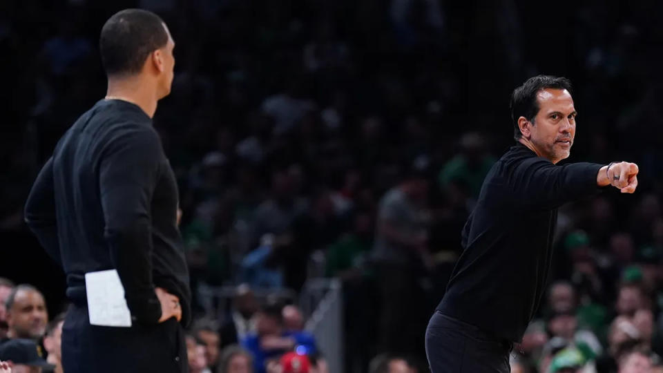 Celtics coach Joe Mazzulla and Heat coach Erik Spoelstra