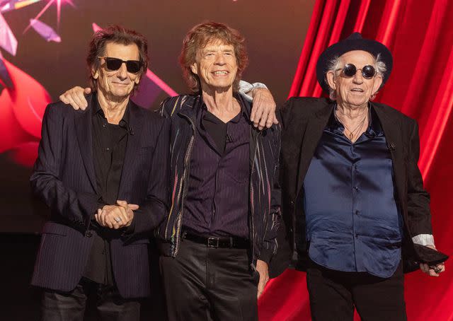 <p>Jo Hale/Redferns</p> Ronnie Wood, Mick Jagger and Keith Richards on Sept. 6, 2023, in London