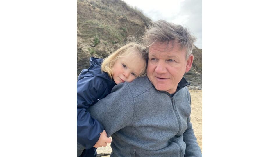 Gordon with his son on the beach