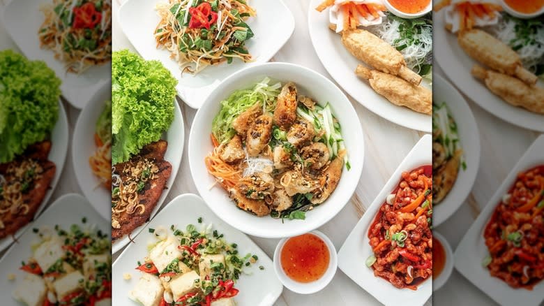 Vietnamese food in white dishes