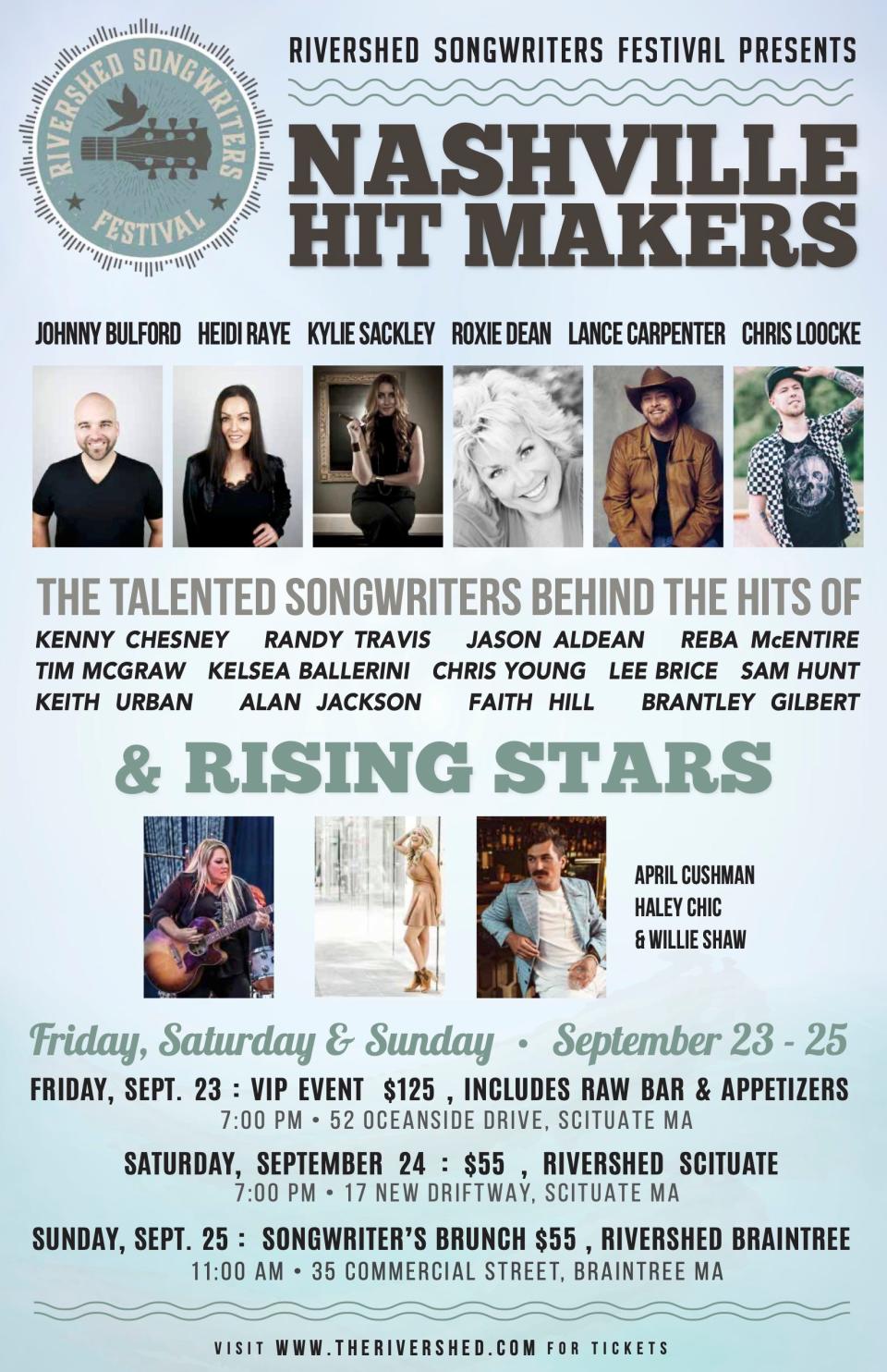 The Rivershed Songwriters Festival returns to Scituate and Braintree on the weekend of Sept. 23.