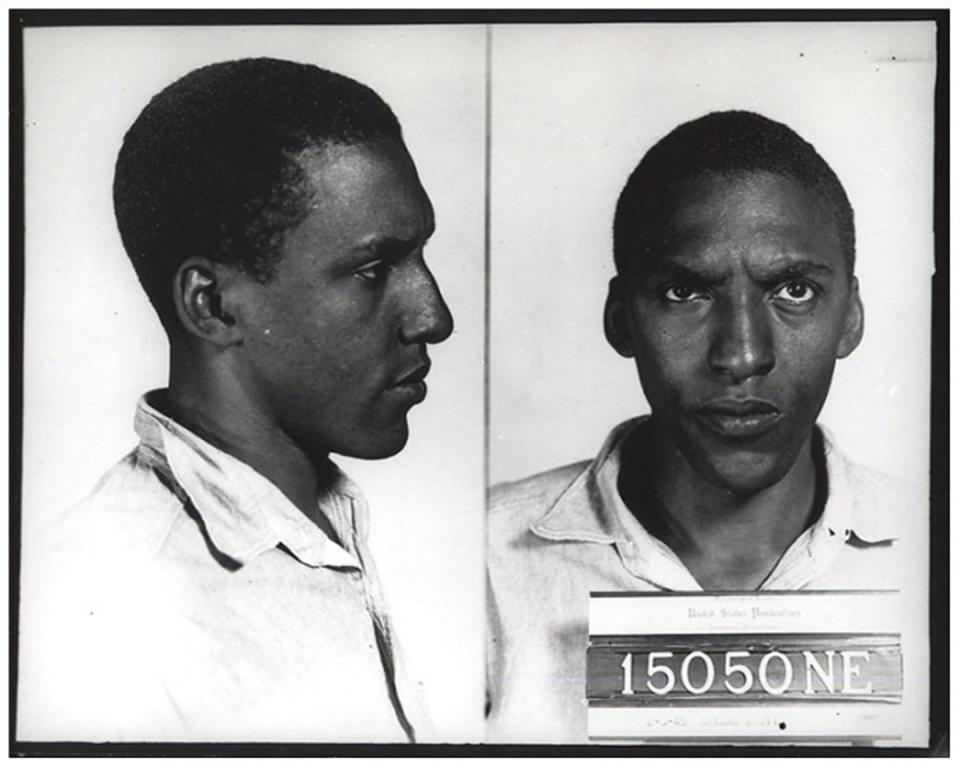 In these Aug. 3, 1945, images, Bayard Rustin is seen in federal prison after his conviction on draft evasion charges. <a href="https://www.gettyimages.com/detail/news-photo/bayard-rustin-one-of-the-organizers-of-the-1963-march-on-news-photo/644663420?phrase=bayard%20rustin&adppopup=true" rel="nofollow noopener" target="_blank" data-ylk="slk:Bureau of Prisons/Getty Images;elm:context_link;itc:0;sec:content-canvas" class="link ">Bureau of Prisons/Getty Images</a>