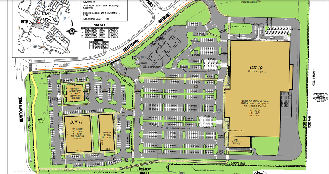 The Kroger Marketplace on Newtown Springs will also include a separate wine and spirits shop, a pharmacy drive-thru and a gas station. The development plan for the new grocery store was approved Feb. 8, 2024. Plan provided/Kroger