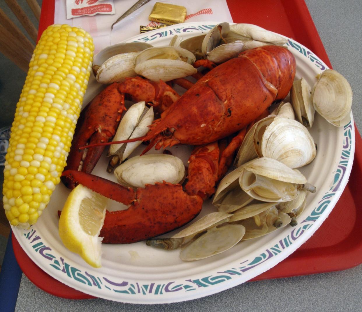 Although this Arnold's clambake photo was taken in 2005, things haven't changed much. These days, the dish comes with clam chowder and you can order steamers on the side for an extra charge.