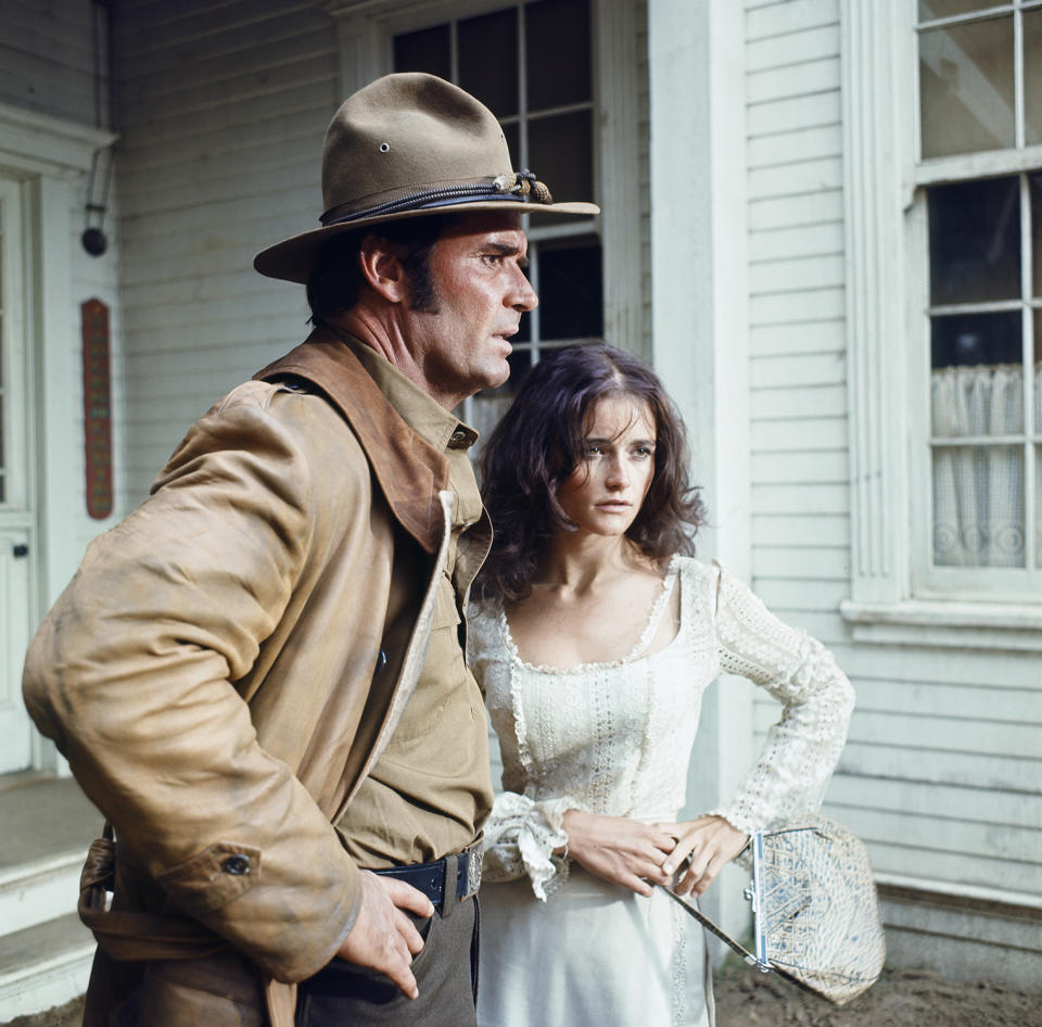 <p>After working for several years on smaller projects, Kidder was cast as the second lead in a TV western starring <i>Maverick</i> alum James Garner, left. Unfortunately, the show lasted only one season. (Photo: Gary Null/NBC/NBCU Photo Bank via Getty Images) </p>