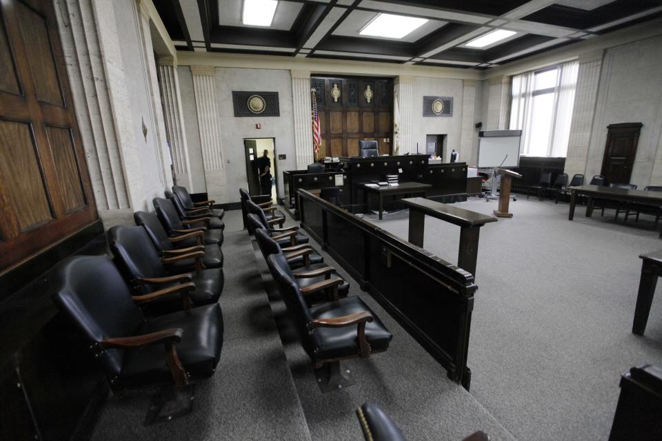 This photo shows the courtroom where William Balfour, the man accused of killing Jennifer Hudson's family will be tried, Monday, April 16, 2012, in Chicago. The Trial will begin next week in the Cook County Criminal Courts Building. The use of Twitter is creating tension between reporters and judges who fear tweeting could threaten a defendant's right to a fair trial and that issue has been highlighted by the Chicago court's decision to ban anyone from tweeting at Balfour's trial. (AP Photo/M. Spencer Green)