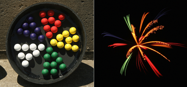 A kaleidoscope firework, before and after.<p>Jim Souza</p>