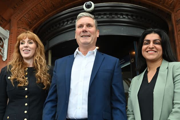 Deputy leader Angela Rayner, leader Keir Starmer and national campaign coordinator Shabana Mahmood  (Photo: JUSTIN TALLIS via Getty Images)