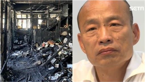  針對今早的高雄死亡火災，韓國瑜在臉書呼籲市民重視火警逃生。（組合圖／翻攝畫面）