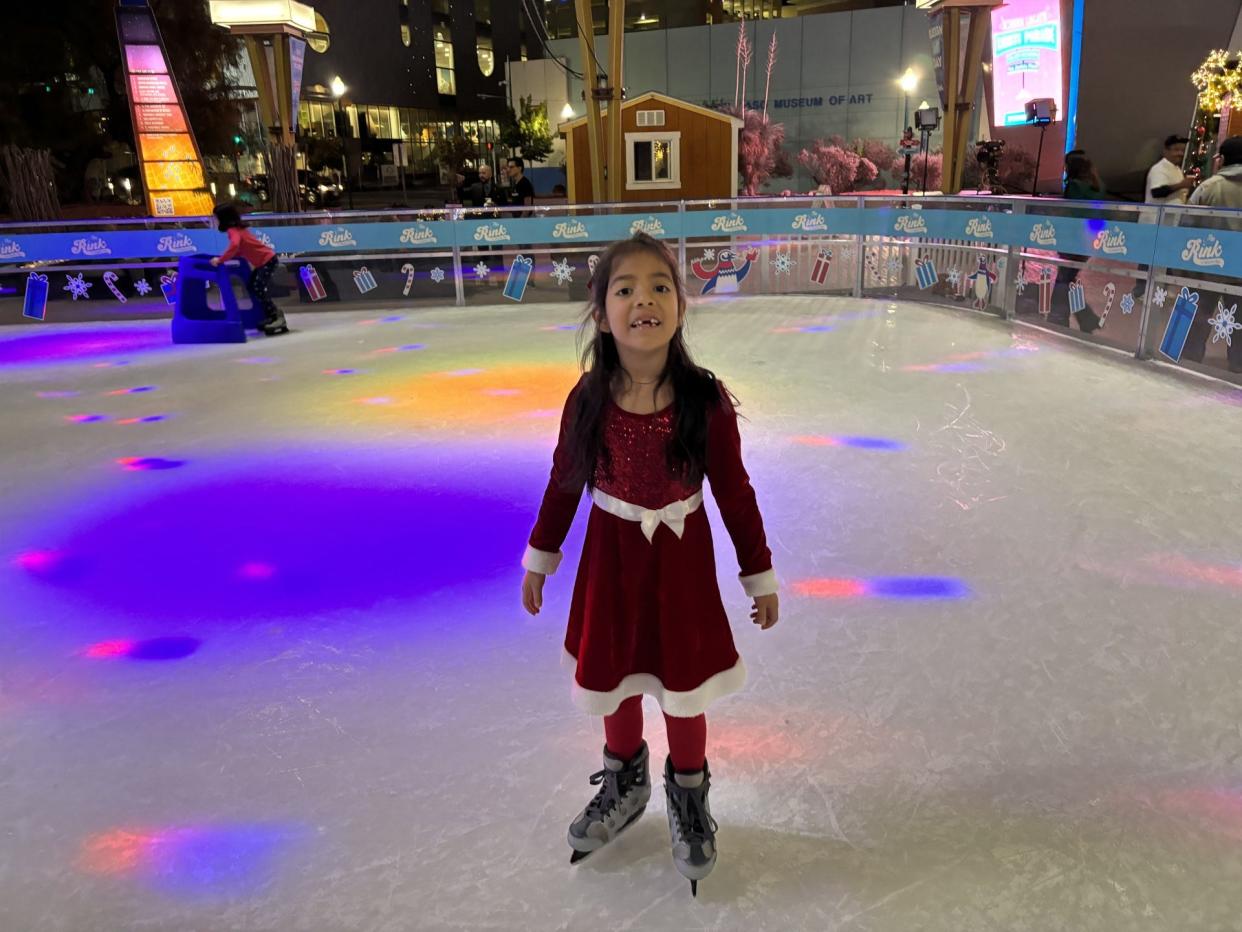 Saber Grace Flores, 6, tried ice skating for the first time Nov. 16 at Break the Ice event at the El Paso convention center.