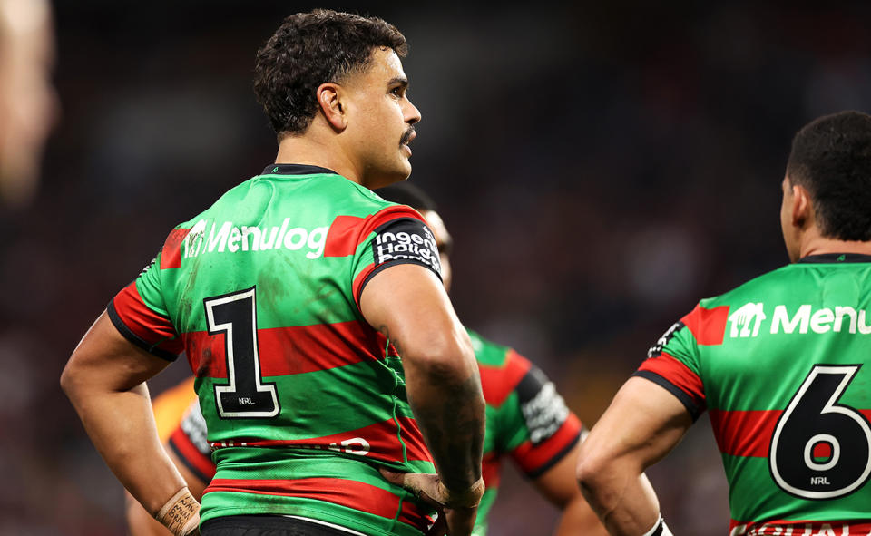 Latrell Mitchell, pictured here during South Sydney's clash with the Cowboys at Magic Round.