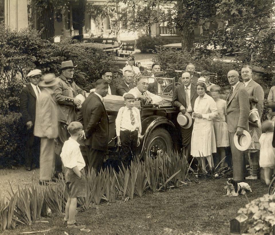 Franklin D. Roosevelt, in the car at right, visits the Rotary Reconstruction Home in Elmira on Aug. 13, 1929 while he was governor of New York.