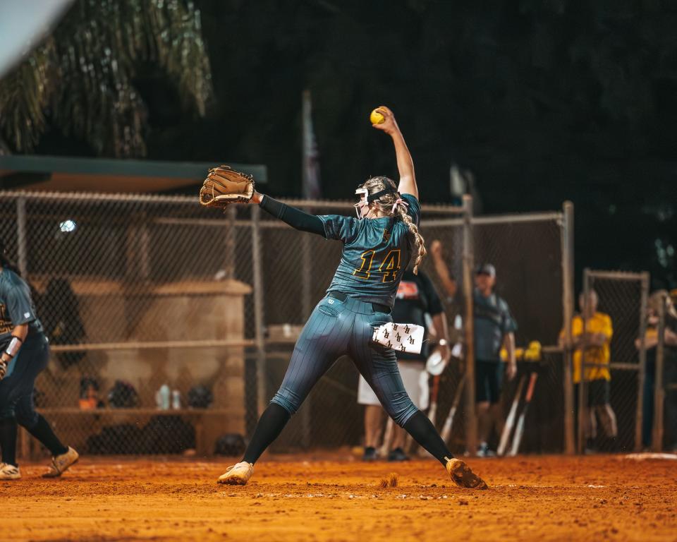 Bishop Verot and ECS face off in the final of the Private 8 softball tournament on March 7, 2024. The Sentinels won 4-0.