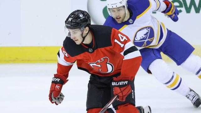 h27skates against the New Jersey Devils at UBS Arena on October 06