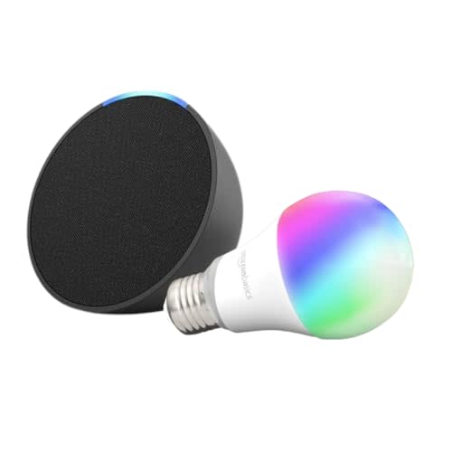 Echo Pop | Charcoal with Amazon Basics Smart Color Bulb