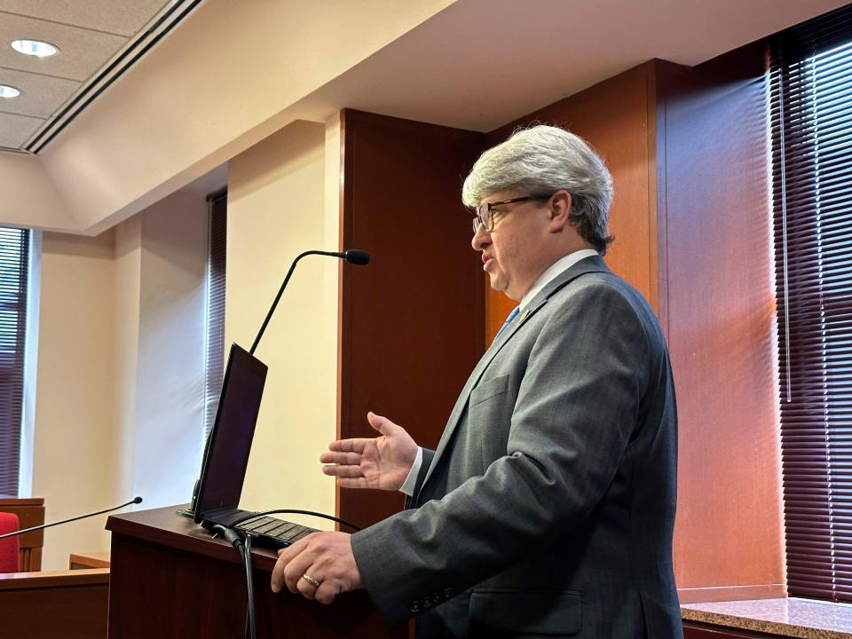 Gabriel Sterling, a top aide to Georgia Secretary of State Brad Raffensperger, testifies to a House Governmental Affairs subcommittee on Jan. 23, 2024, at the Georgia Capitol in Atlanta. Republican lawmakers are proposing a series of changes to Georgia election law.