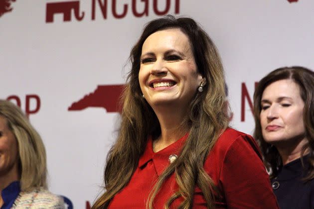 North Carolina state Rep. Tricia Cotham announces she is switching affiliation to the Republican Party at a news conference with GOP leadership on Wednesday, April 5.