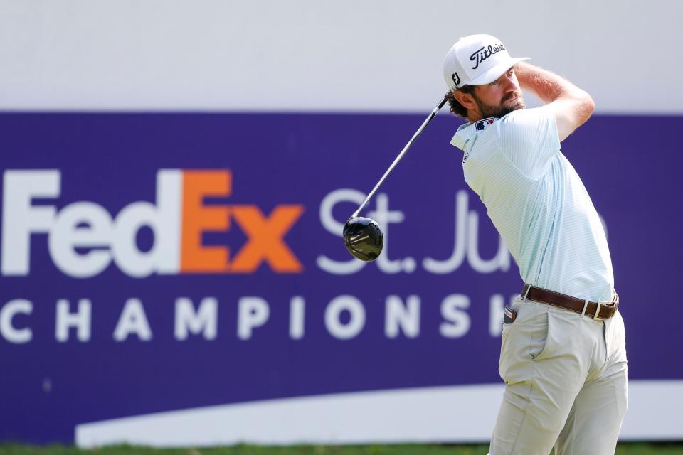 Cameron Young tees off on the first hole during the second round of the FedEx St. Jude Championship at TPC Southwind in Memphis, Tenn., on Friday, August 11, 2023.