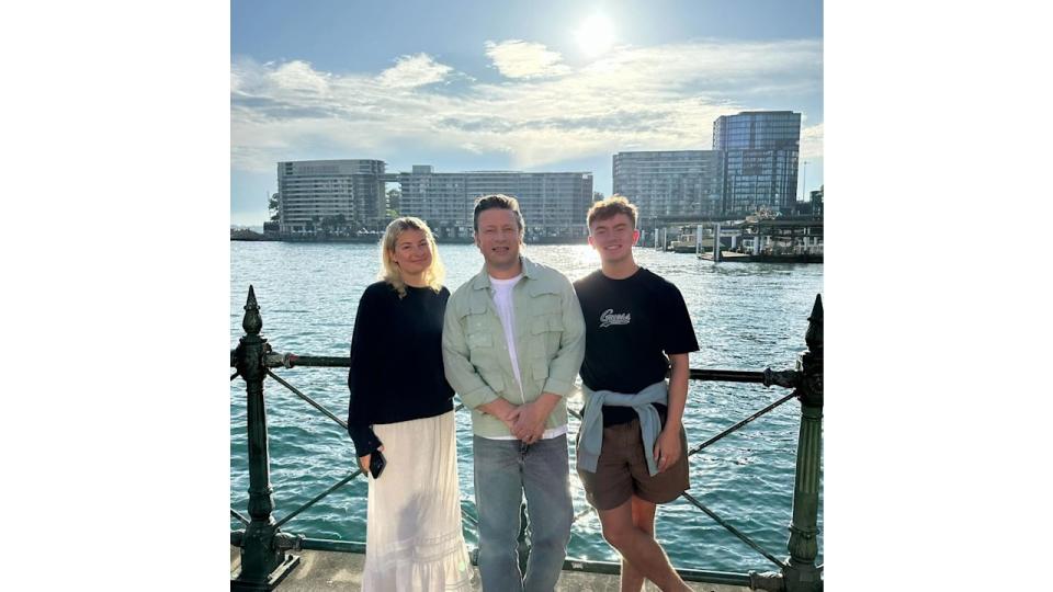 jamie oliver by sea with poppy and her boyfriend