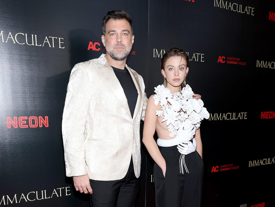 Michael Mohan and Sydney Sweeney attend the premiere of Neon's Immaculate during Beyond Fest at The Egyptian Theatre Hollywood on March 15, 2024 in Los Angeles, California.