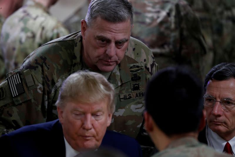 FILE PHOTO: U.S. President Donald Trump makes an unannounced visit to U.S. troops at Bagram Air Base in Afghanistan