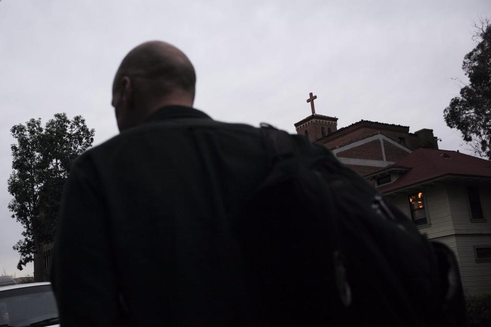 Humanist chaplain Bart Campolo walks past the United University Church at the University of Southern California in 2015.