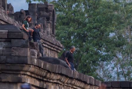 Former U.S. President Barack Obama visits the 9th-century Borobudur Temple in Magelang, Central Java, Indonesia June 28, 2017. REUTERS/Pius Erlangga