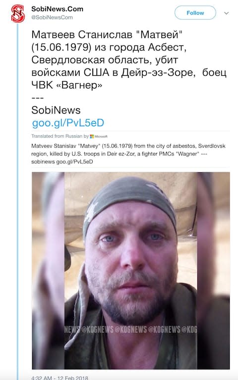 After Stanislav Matveyev, who was believed to work for the Wagner group, was killed, his wife spoke out against the Kremlin denials of Russian casualties - Credit: Twitter