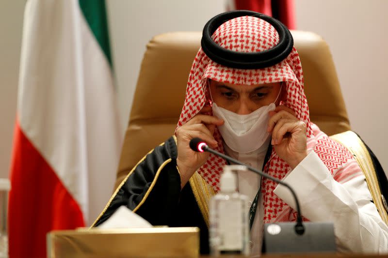 FILE PHOTO: Saudi Arabia's Foreign Minister Prince Faisal bin Farhan Al Saud speaks during a news conference at the Gulf Cooperation Council's (GCC) 41st Summit in Al-Ula