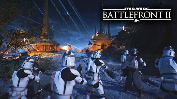 A team of six stormtroopers from EA's Battlefront II.